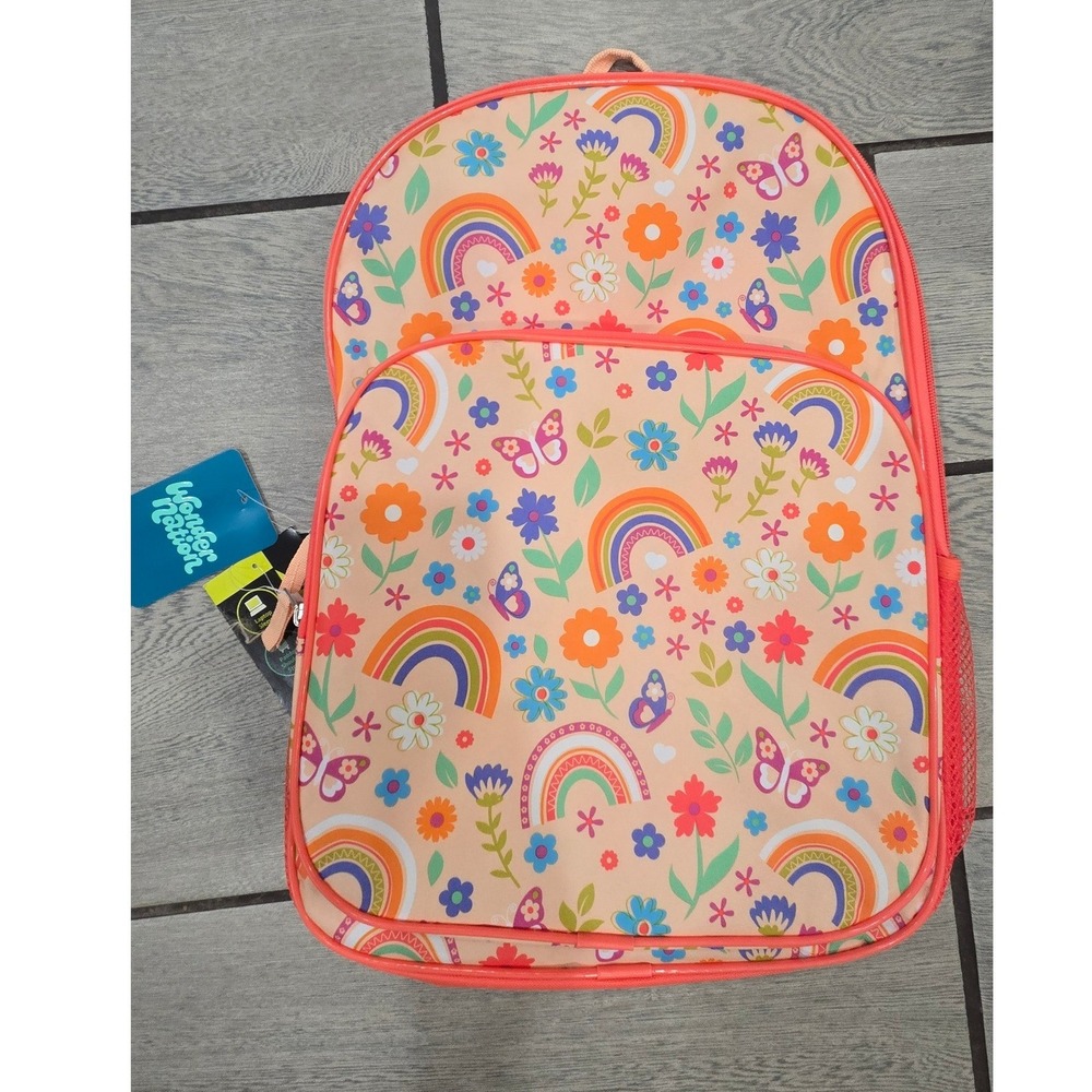 Wonder Nation 17 Inch Backpack Rainbow Flower Butterfly Pink NWT Laptop Sleeve